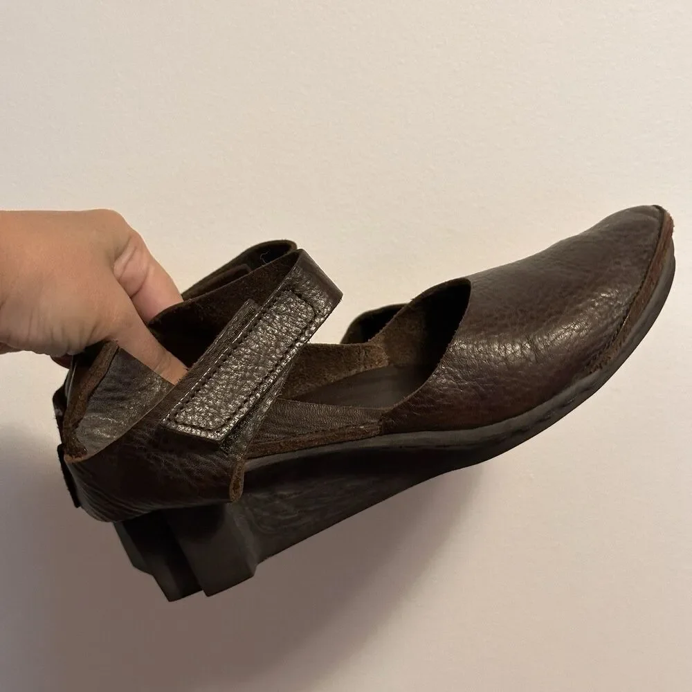 Trippen Germany Women's Brown Leather Edel Mary Jane Wedge EU 38 Lagenlook fairy